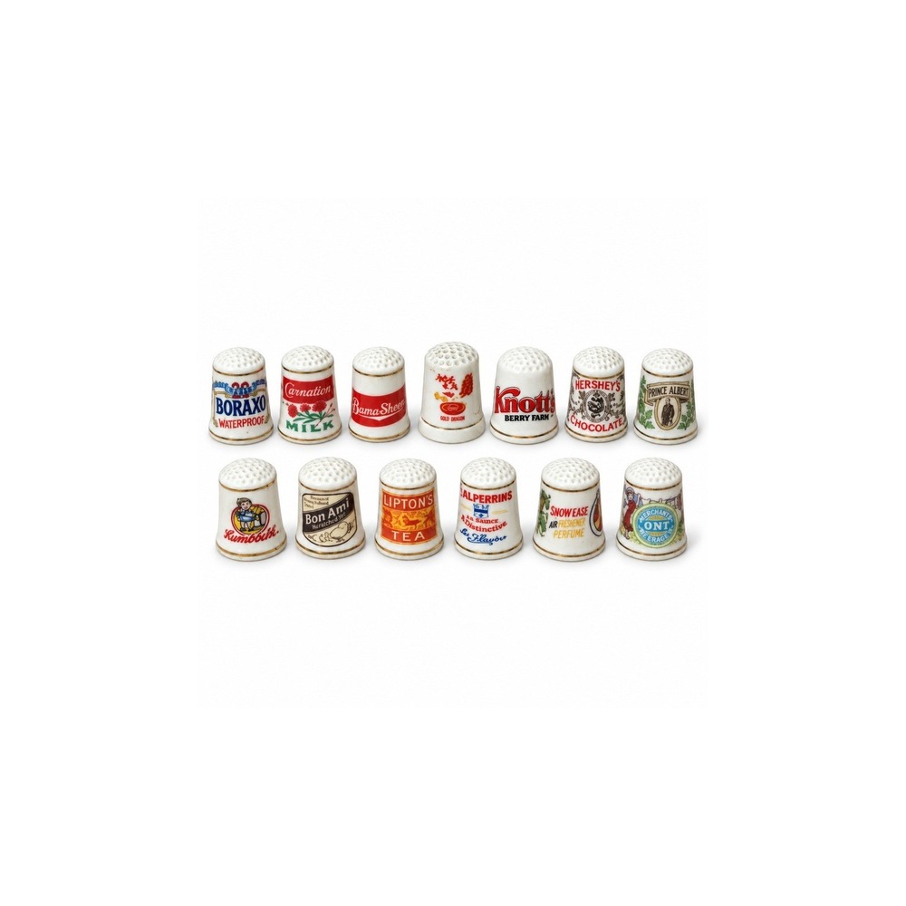 Vintage 1980 Franklin Mint Country Store Advertising Porcelain Thimbles Lot 13